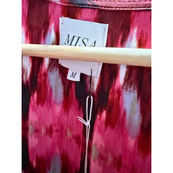 MISA Los Angeles Amina Wrap Chic Satin Ruffle Fuchsia Dress M NWT $357 - Picture 3 of 7